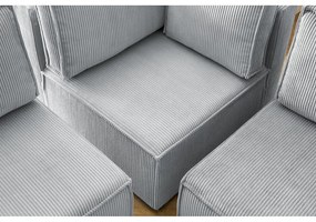 Colțar gri deschis cu tapițerie din catifea reiată (cu colț pe partea dreaptă/în formă de "U") Nihad modular – Bobochic Paris