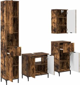 vidaXL Set de mobilier pentru baie cu sertar Pe perete Stejar fumuriu