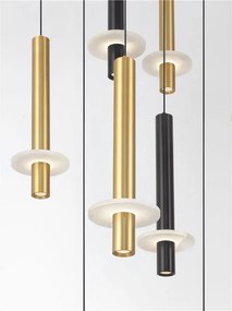 Lustra cu 16 Pendule tub subtire aluminiu auriu si negru LED NOEMI