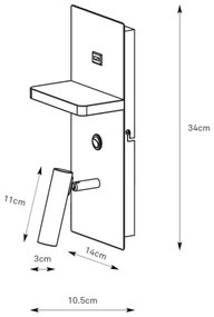 Markslöjd 109018 - Lampă de perete LED CARICA, cu poliță și port USB, 4W/230V, negru
