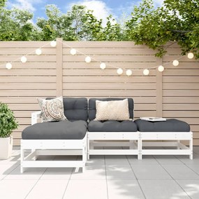 3186488 vidaXL Set mobilier relaxare de grădină, 4 piese, alb, lemn masiv pin