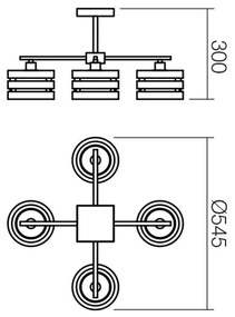 Redo 01-627 - Lustră cu tijă KIM, 4 x E14, 28 W, 230 V, crom lucios/negru