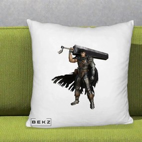 Perna Personalizata Berserk Guts Luptatorul Negru, 40x40 cm, Alb Pufos, Husa Detasabila, Perna Inclusa, BEKZ®