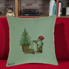 Perna Decorativa Pitic de Craciun cu Brad, 40x40 cm, Verde, Husa Detasabila, Perna Inclusa, BEKZ®