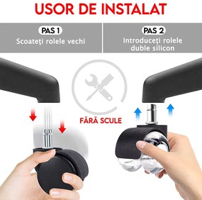 Role duble transparente din silicon pentru scaun de birou