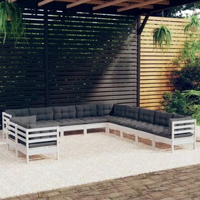 vidaXL Set mobilier grădină cu perne, 11 piese, alb, lemn masiv de pin