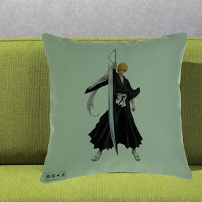 Perna Personalizata Bleach Ichigo Kurosaki Zangetsu, 40x40 cm, Verde, Husa Detasabila, Perna Inclusa, BEKZ®