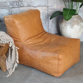Fotoliu de relaxare cognac din piele naturală de bivol, lucrat manual, cu umplutură din bumbac reciclat, 103×83 cm, „Armagnac”