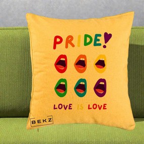 Perna Personalizata Pride Love is Love Curcubeu, 40x40 cm, Galben, Husa Detasabila, Perna Inclusa, BEKZ®