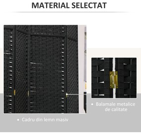 HOMCOM Paravan Despărțitor Interior Pliabil cu 6 Panouri Întrețesute, 240x170 cm, Negru | Aosom Romania