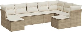 vidaXL Set canapele de grădină, 9 piese, cu perne, bej, poliratan