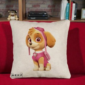 Perna Personalizata Skye PAW Patrol Roz, 40x40 cm, Bej Canapea, Husa Detasabila, Perna Inclusa, BEKZ®