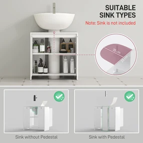 HOMCOM Mobilier Sub Chiuvetă pentru Baie cu 2 Uși, Dulap de Baie cu Decupaj în U pentru Țevi, 60x30x60 cm, Alb | Aosom Romania