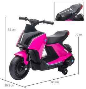 Motocicleta electrica HOMCOM 6V, viteza 1,5-2,5 km/h, varsta 2-4 ani, 80x39.5x51cm, roz | Aosom RO
