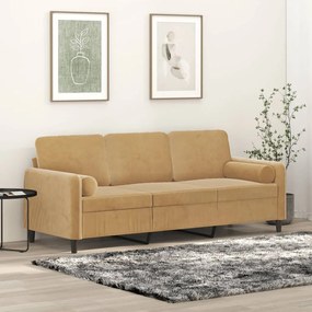 Canapea cu 3 locuri cu pernute, maro, 180 cm, catifea
