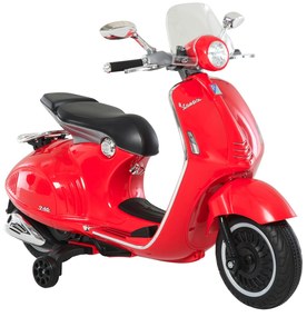 HOMCOM Motocicleta Electrica pentru Copii 3+ Ani cu Licenta Vespa, Motocicleta Jucarie din PP, Otel, 2 Roti Suplimentare, 108x49x75cm Rosie | Aosom RO