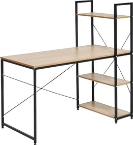 Masa birou VEINA, stejar/negru, PAL melaminat/metal, 120x60x72/122 cm