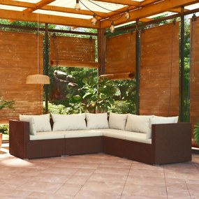 3101698 vidaXL Set mobilier de grădină cu perne, 5 piese, maro, poliratan