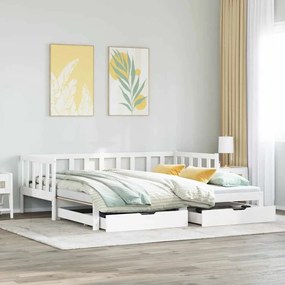 vidaXL Pat de zi cu extensie și sertare fără saltea, alb, 90x200 cm
