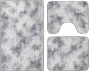 Set covoare baie antiderapante, 3 piese, model abstract, gri, CBA424