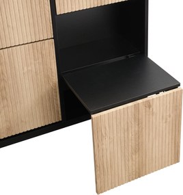 Dulap pentru pantofi cu taburet pentru schimbarea pantofilor, 3 compartimente cu suprafețe de depozitare, 100x25x100 cm, Negru+Culoare naturală