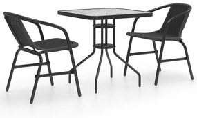 Set mobilier de gradina, 3 piese, negru Patrat, 3