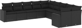 vidaXL Set canapele de grădină cu perne, 10 piese, negru, poliratan