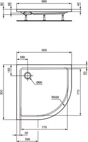 Cadita de dus semirotunda Ideal Standard Hotline New 90x90 cm