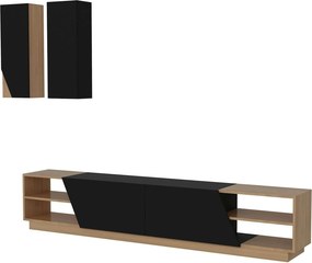 Set mobilier ZEBRA. stejar/negru mat, PAL melaminat, 3 piese