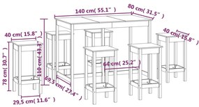 Set mobilier de bar, 7 piese, alb, lemn masiv de pin