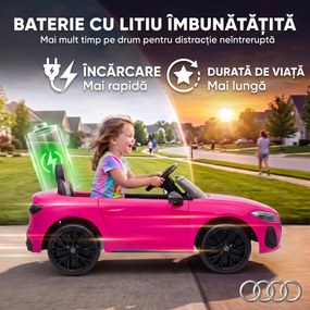 AIYAPLAY Mașină Electrică pentru Copii 12V Audi A5L cu Telecomandă, Baterie cu Litiu, 2 Motoare, Telecomandă, Roz | Aosom Romania