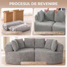 HOMCOM Canapea 3 locuri fără cadru, cu șezut amplu, 6 perne, design curbat, din chenille, gri deschis | Aosom Romania