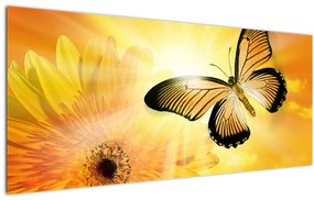 Tablou - Fluture galben cu flori (120x50 cm)