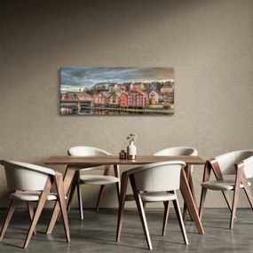 Tablou - Case lângă râu (120x50 cm)
