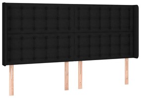 Pat cu arcuri, saltea si LED, negru, 160x200 cm, textil Negru, 160 x 200 cm, Nasturi de tapiterie