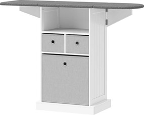 HOMCOM Dulap cu Masă de Călcat Pliabil Economisitor de Spațiu, Dulap Multifuncțional cu 3 Sertare din Material Textil Aspect In, Roți Cu Frână, Raft Deschis, pentru Băi și Spații de Rufe, 121x37x89.5 cm, Alb | Aosom Romania