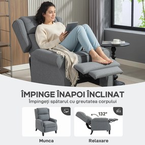 HOMCOM Fotoliu Reclinabil 132° max din Țesătură cu Efect de In cu Suport pentru Picioare, 74x84x102 cm, Gri | Aosom Romania