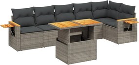 vidaXL Set canapele de grădină, 7 piese, cu perne, gri, poliratan