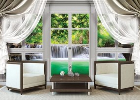 Fototapet - Privire spre geam cu cascade (152,5x104 cm)