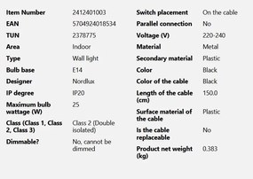 Aplica de perete ambientala design nordic Model 2110 negru
