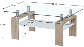 Masă de cafea Lieberman (stejar sonoma + sticlă + sticlă netransparentă) . 1116404