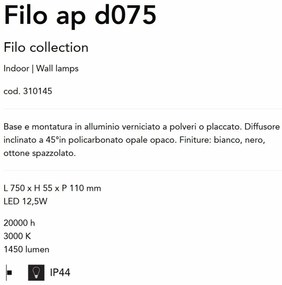 Aplica LED pentru baie cu protectie IP44 Filo ap d075 negru