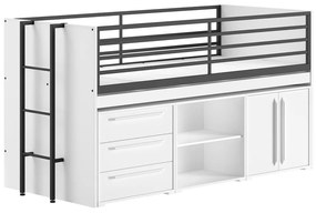 Pat pentru copii alb înalt cu spațiu de depozitare cu somieră 90x200 cm Sam – Vipack