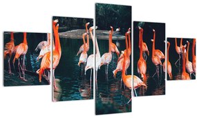 Tablou - turmă de flamingo (125x70 cm), în 40 de alte dimensiuni noi