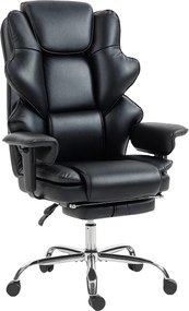 HOMCOM Scaun de birou cu suport pentru picioare și tetieră, din piele PU, spumă și metal, 76x73x117-125 cm, negru | Aosom Romania