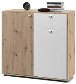 Comoda Cleveland 2 Usi 1 Sertar, Stejar Artisan Si Alb, 100 x 92 x 38 Cm