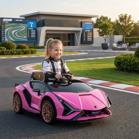 HOMCOM Masina Electrica pentru Copii 12V, Roz Lamborghini 12V cu telecomanda | Aosom Romania