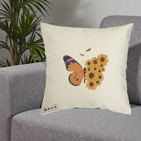 Perna Decorativa Fluture Floarea-Soarelui, 40x40 cm, Ecru, Husa Detasabila, Perna Inclusa, BEKZ®