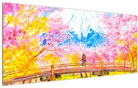 Tablou - Cuplu pictat, acuarelă (120x50 cm)