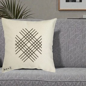 Perna Decorativa Geometric Grid, 40x40 cm, Ecru, Husa Detasabila, Perna Inclusa, BEKZ®